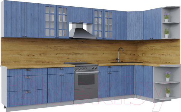 Изображение товара Кухонный гарнитур Интерлиния Берес 1.5x3.6 правая (дуб лазурный/дуб бунратти)