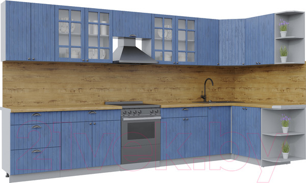 Изображение товара Кухонный гарнитур Интерлиния Берес 1.5x3.8 правая (дуб лазурный/дуб бунратти)