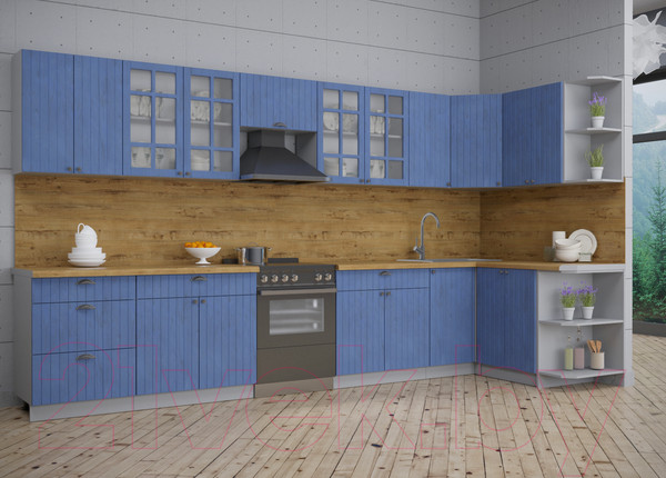 Изображение товара Кухонный гарнитур Интерлиния Берес 1.5x3.8 правая (дуб лазурный/дуб бунратти)