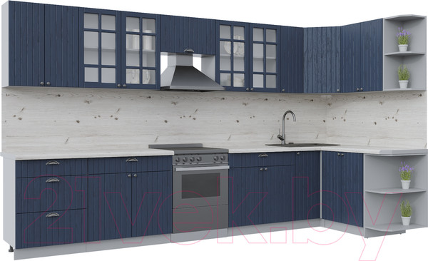 Изображение товара Кухонный гарнитур Интерлиния Берес 1.5x3.7 правая (дуб королевский/бискайская сосна)