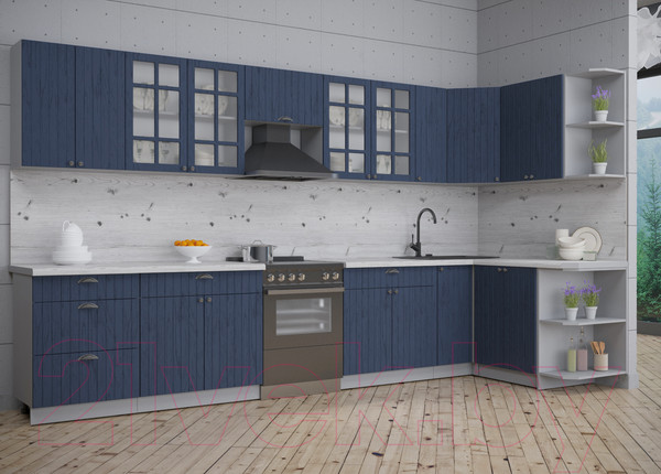 Изображение товара Кухонный гарнитур Интерлиния Берес 1.5x3.7 правая (дуб королевский/бискайская сосна)