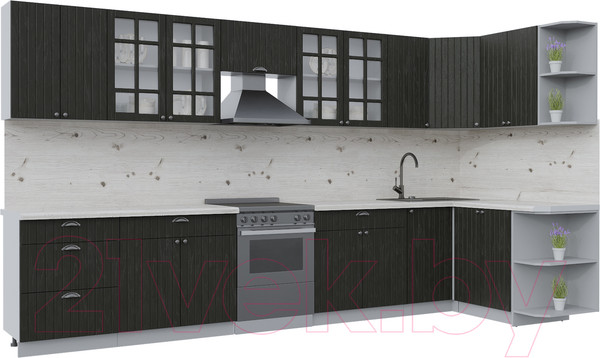 Изображение товара Кухонный гарнитур Интерлиния Берес 1.5x3.8 правая (дуб английский/бискайская сосна)