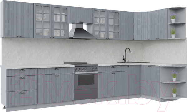 Изображение товара Кухонный гарнитур Интерлиния Берес 1.5x3.8 правая (дуб серый/опал светлый)