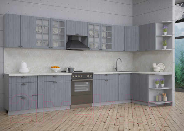 Изображение товара Кухонный гарнитур Интерлиния Берес 1.5x3.8 правая (дуб серый/опал светлый)