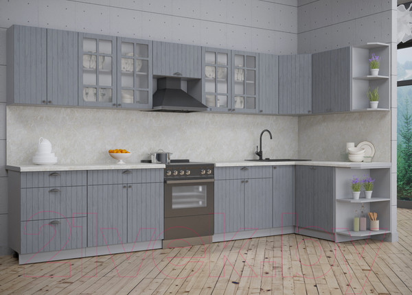 Изображение товара Кухонный гарнитур Интерлиния Берес 1.5x3.7 правая (дуб серый/опал светлый)