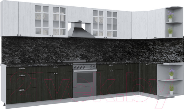 Изображение товара Кухонный гарнитур Интерлиния Берес 1.5x3.8 правая (дуб английский/дуб полярный/кастилло темный)