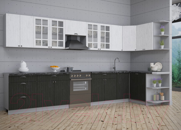 Изображение товара Кухонный гарнитур Интерлиния Берес 1.5x3.8 правая (дуб английский/дуб полярный/кастилло темный)