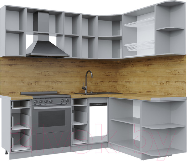 Изображение товара Кухонный гарнитур Интерлиния Берес 1.7x2.1 правая (дуб полярный/серый каспий)