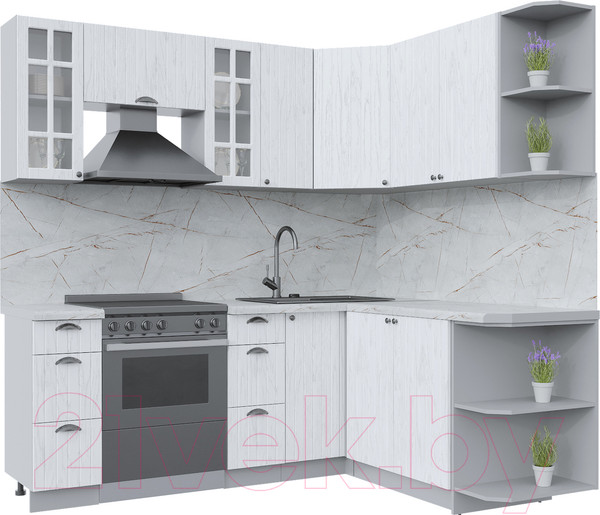 Изображение товара Кухонный гарнитур Интерлиния Берес 1.7x2.1 правая (дуб полярный/серый каспий)