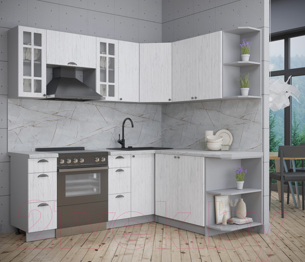 Изображение товара Кухонный гарнитур Интерлиния Берес 1.7x2.1 правая (дуб полярный/серый каспий)