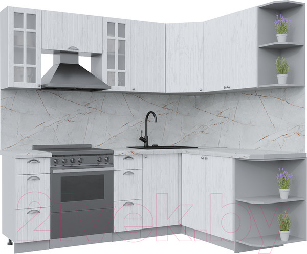 Изображение товара Кухонный гарнитур Интерлиния Берес 1.7x2.2 правая (дуб полярный/серый каспий)