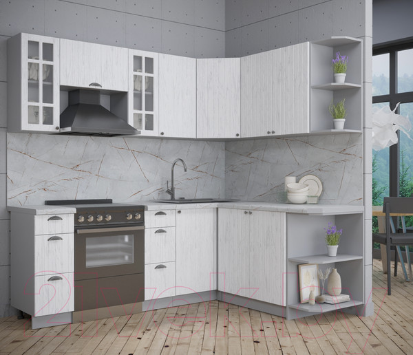 Изображение товара Кухонный гарнитур Интерлиния Берес 1.7x2.2 правая (дуб полярный/серый каспий)