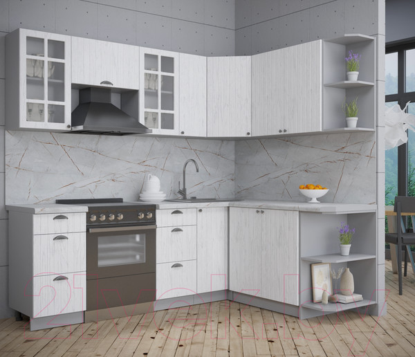 Изображение товара Кухонный гарнитур Интерлиния Берес 1.7x2.3 правая (дуб полярный/серый каспий)