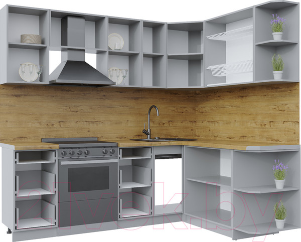 Изображение товара Кухонный гарнитур Интерлиния Берес 1.7x2.3 правая (дуб полярный/серый каспий)