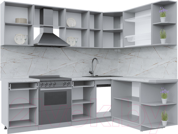 Изображение товара Кухонный гарнитур Интерлиния Берес 1.7x2.5 правая (дуб полярный/серый каспий)