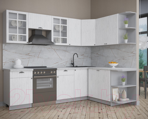 Изображение товара Кухонный гарнитур Интерлиния Берес 1.7x2.6 правая (дуб полярный/серый каспий)