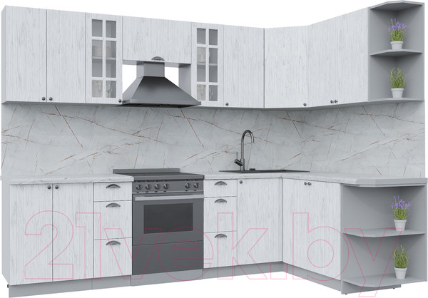 Изображение товара Кухонный гарнитур Интерлиния Берес 1.7x2.8 правая (дуб полярный/серый каспий)