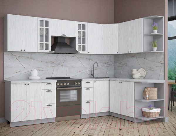 Изображение товара Кухонный гарнитур Интерлиния Берес 1.7x2.8 правая (дуб полярный/серый каспий)