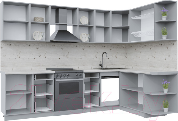 Изображение товара Кухонный гарнитур Интерлиния Берес 1.7x2.9 правая (дуб полярный/серый каспий)