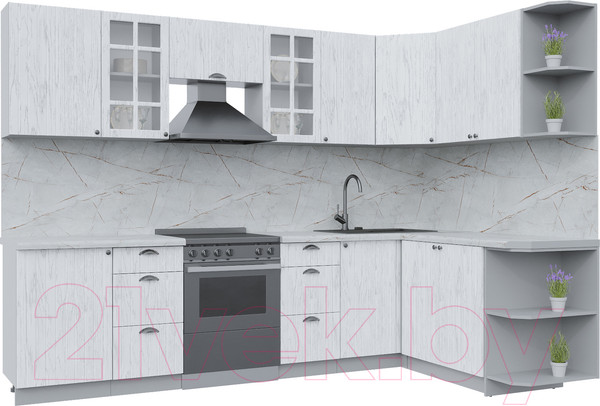 Изображение товара Кухонный гарнитур Интерлиния Берес 1.7x2.9 правая (дуб полярный/серый каспий)