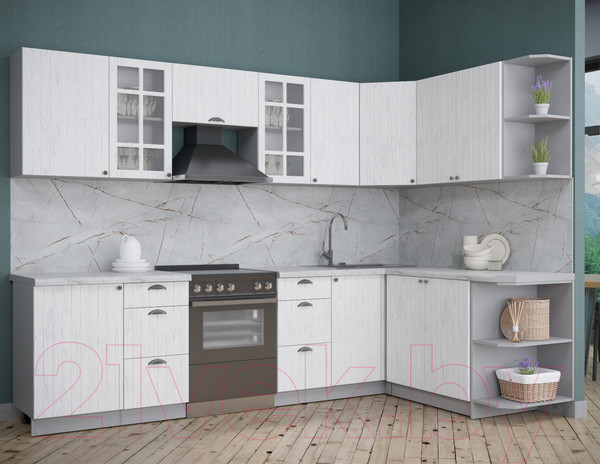 Изображение товара Кухонный гарнитур Интерлиния Берес 1.7x2.9 правая (дуб полярный/серый каспий)