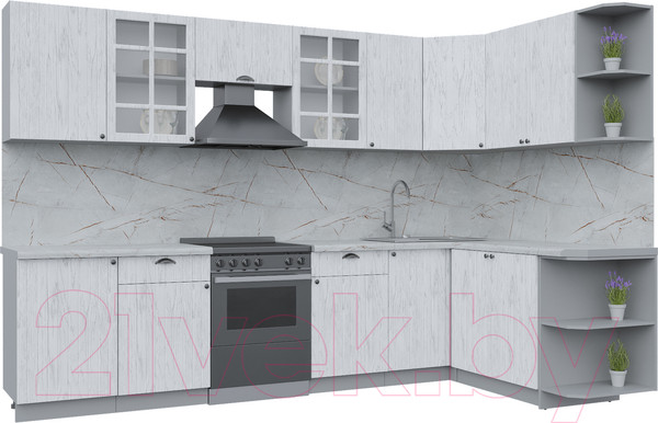Изображение товара Кухонный гарнитур Интерлиния Берес 1.7x3.1 правая (дуб полярный/серый каспий)