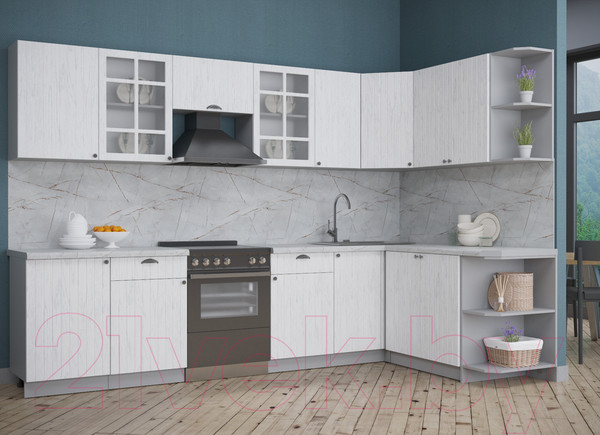 Изображение товара Кухонный гарнитур Интерлиния Берес 1.7x3.1 правая (дуб полярный/серый каспий)