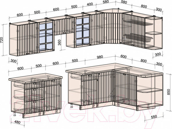 Изображение товара Кухонный гарнитур Интерлиния Берес 1.7x3.2 правая (дуб полярный/серый каспий)