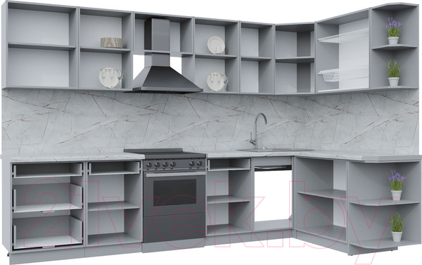 Изображение товара Кухонный гарнитур Интерлиния Берес 1.7x3.2 правая (дуб полярный/серый каспий)
