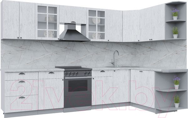 Изображение товара Кухонный гарнитур Интерлиния Берес 1.7x3.2 правая (дуб полярный/серый каспий)