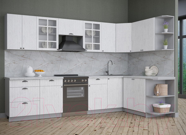 Изображение товара Кухонный гарнитур Интерлиния Берес 1.7x3.2 правая (дуб полярный/серый каспий)