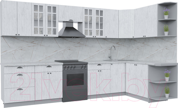 Изображение товара Кухонный гарнитур Интерлиния Берес 1.7x3.4 правая (дуб полярный/серый каспий)