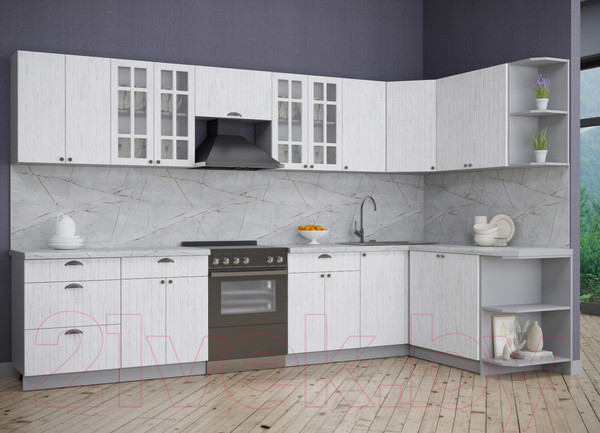 Изображение товара Кухонный гарнитур Интерлиния Берес 1.7x3.4 правая (дуб полярный/серый каспий)