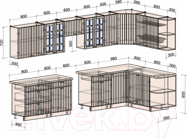 Изображение товара Кухонный гарнитур Интерлиния Берес 1.7x3.6 правая (дуб полярный/серый каспий)