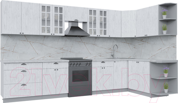 Изображение товара Кухонный гарнитур Интерлиния Берес 1.7x3.6 правая (дуб полярный/серый каспий)