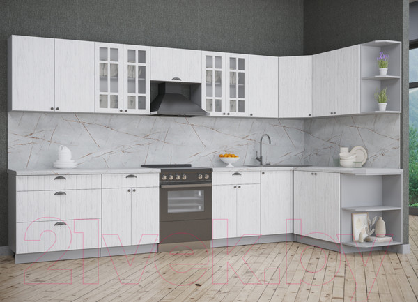 Изображение товара Кухонный гарнитур Интерлиния Берес 1.7x3.6 правая (дуб полярный/серый каспий)