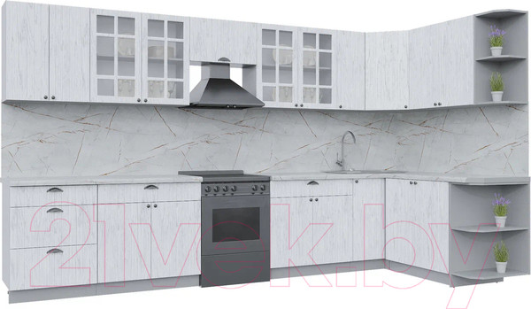 Изображение товара Кухонный гарнитур Интерлиния Берес 1.7x3.7 правая (дуб полярный/серый каспий)