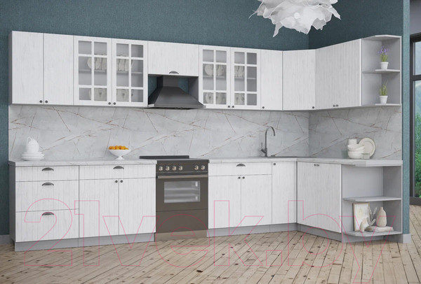 Изображение товара Кухонный гарнитур Интерлиния Берес 1.7x3.7 правая (дуб полярный/серый каспий)