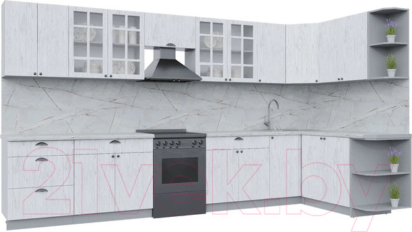 Изображение товара Кухонный гарнитур Интерлиния Берес 1.7x3.8 правая (дуб полярный/серый каспий)