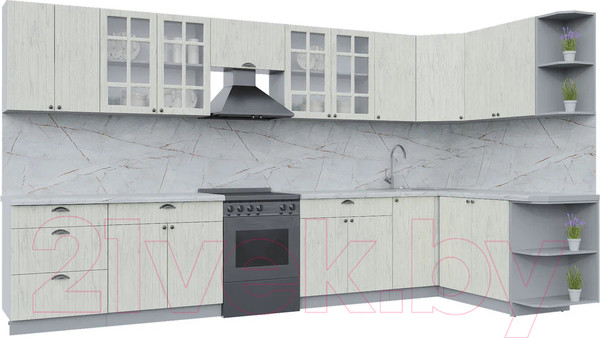 Изображение товара Кухонный гарнитур Интерлиния Берес 1.7x3.8 правая (дуб снежный/серый каспий)
