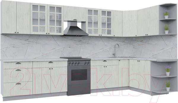 Изображение товара Кухонный гарнитур Интерлиния Берес 1.7x3.7 правая (дуб снежный/серый каспий)