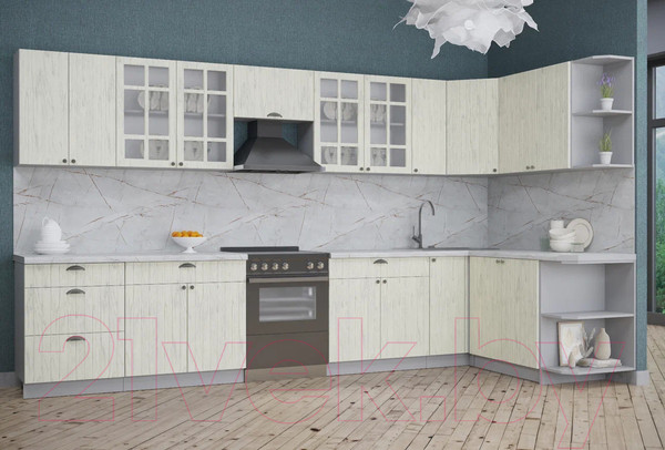 Изображение товара Кухонный гарнитур Интерлиния Берес 1.7x3.7 правая (дуб снежный/серый каспий)