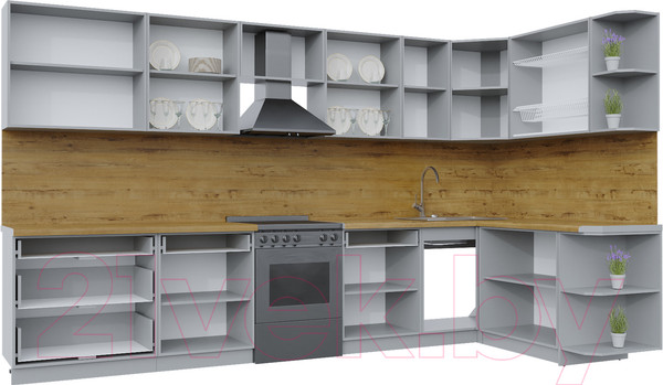 Изображение товара Кухонный гарнитур Интерлиния Берес 1.7x3.6 правая (дуб снежный/серый каспий)