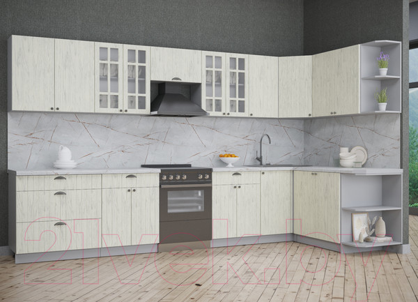 Изображение товара Кухонный гарнитур Интерлиния Берес 1.7x3.6 правая (дуб снежный/серый каспий)