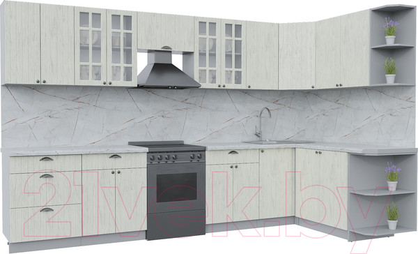 Изображение товара Кухонный гарнитур Интерлиния Берес 1.7x3.4 правая (дуб снежный/серый каспий)