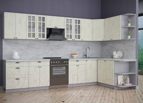 Изображение товара Кухонный гарнитур Интерлиния Берес 1.7x3.4 правая (дуб снежный/серый каспий)