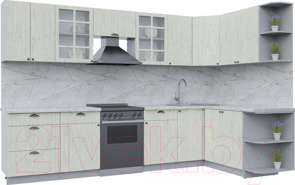 Изображение товара Кухонный гарнитур Интерлиния Берес 1.7x3.2 правая (дуб снежный/серый каспий)