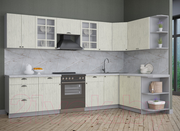 Изображение товара Кухонный гарнитур Интерлиния Берес 1.7x3.2 правая (дуб снежный/серый каспий)