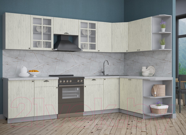 Изображение товара Кухонный гарнитур Интерлиния Берес 1.7x3.1 правая (дуб снежный/серый каспий)