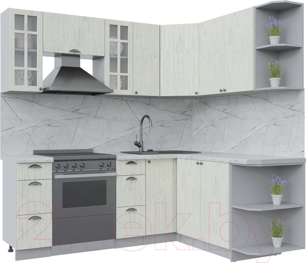 Изображение товара Кухонный гарнитур Интерлиния Берес 1.7x2.1 правая (дуб снежный/серый каспий)